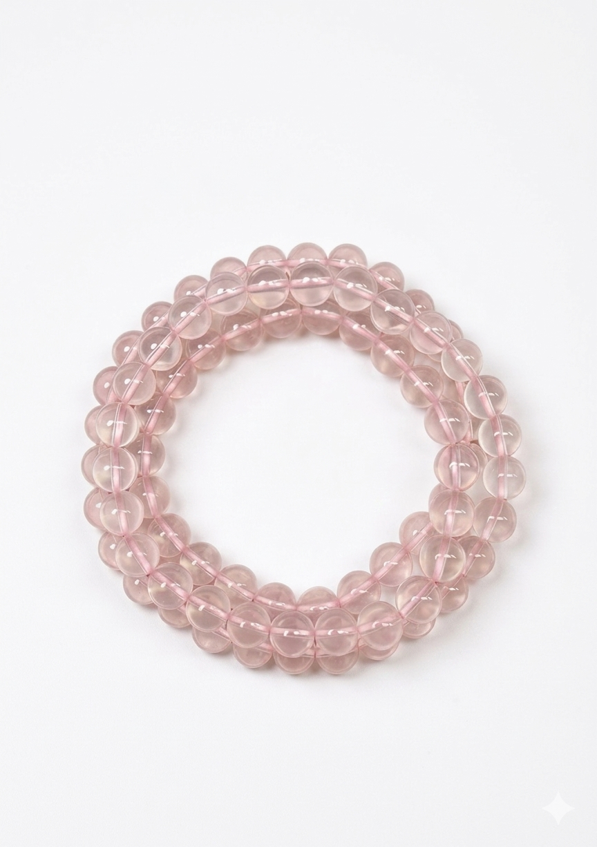 Mozambique Rose Quartz Triple Wrap Bracelet – Natural Rose Quartz Necklace Bracelet (9mm)