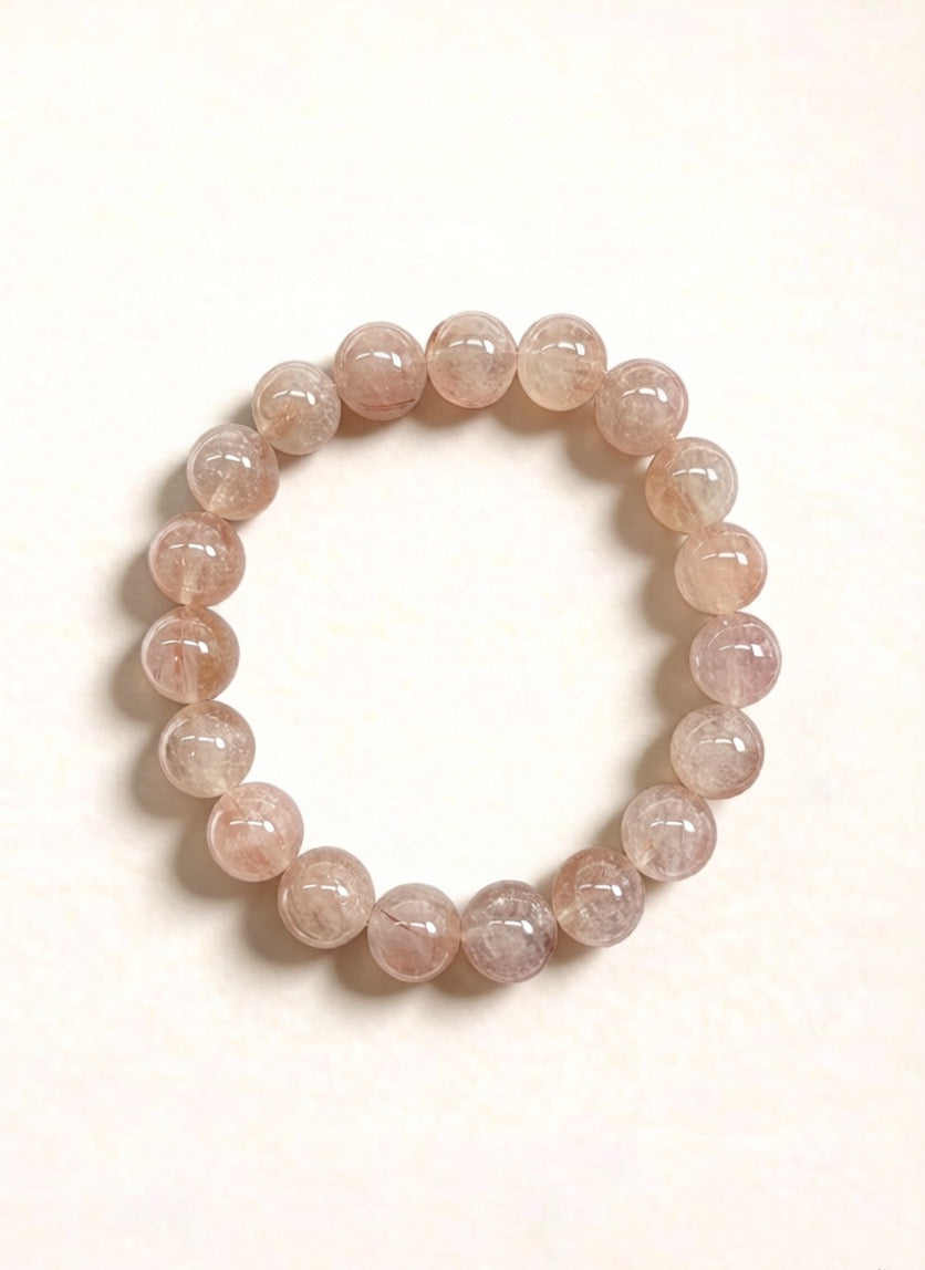 Pink Rutilated Quartz Bracelet – Natural Crystal (7mm &amp; 10mm)