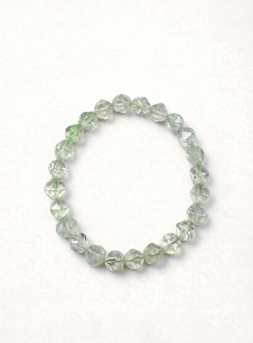 Faceted Green Quartz Bracelet – Natural Crystal (7mm)