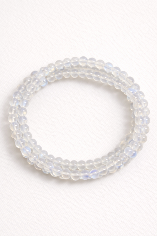 Blue Moonstone Wrap Bracelet & Necklace – Natural Crystal (4mm)
