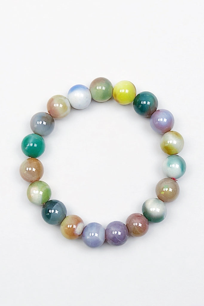 Milky Crimson Agate Bracelet – Natural Banded Stone (10mm)
