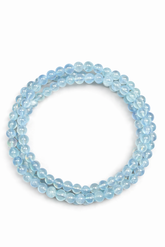 Aquamarine Triple Wrap Bracelet – Natural Crystal (4mm)